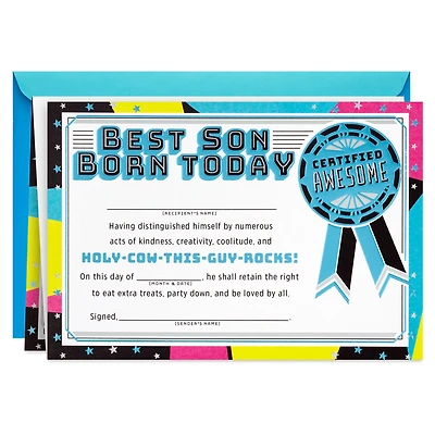 Best Son Customizable Birthday Card With Fill-in-the-Blank Certificate for only USD 4.59 | Hallmark