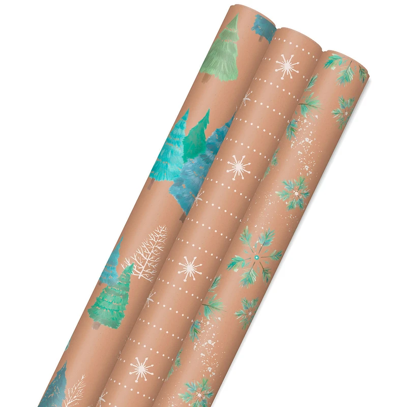 Winter Nature Kraft Prints 3-Pack Christmas Wrapping Paper, 90 sq. ft. for only USD 16.99 | Hallmark