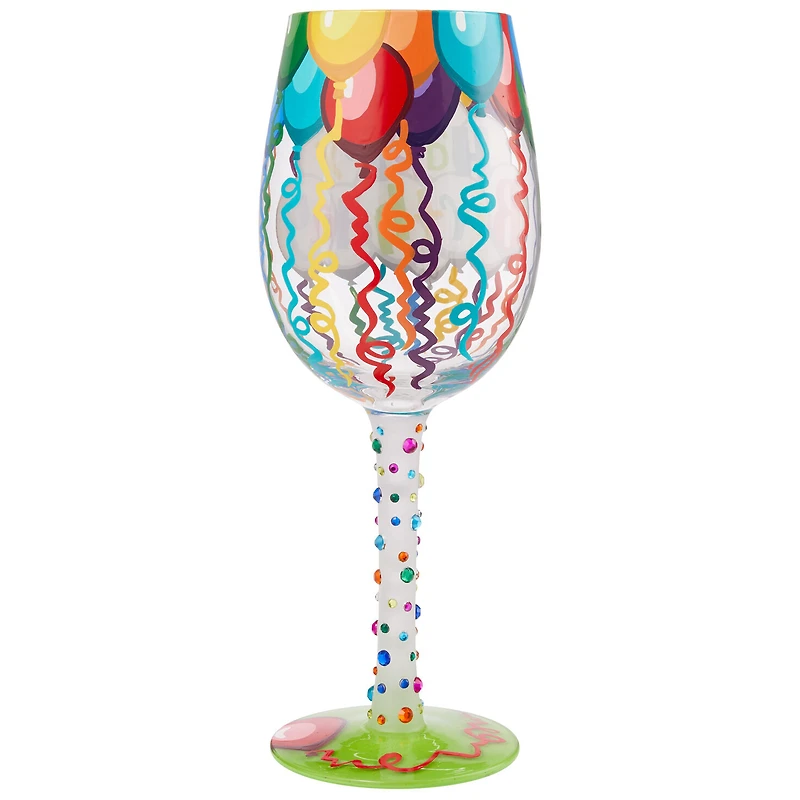 Lolita Happy Birthday Balloons and Streamers Handpainted Wine Glass, 15 oz. for only USD 34.99 | Hallmark