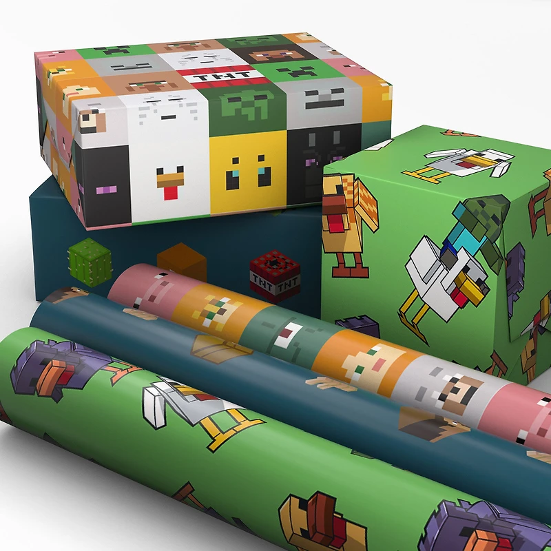 Minecraft Mobs 3-Pack Wrapping Paper Mini Roll Bundle, 45 sq. ft. total for only USD 11.99 | Hallmark
