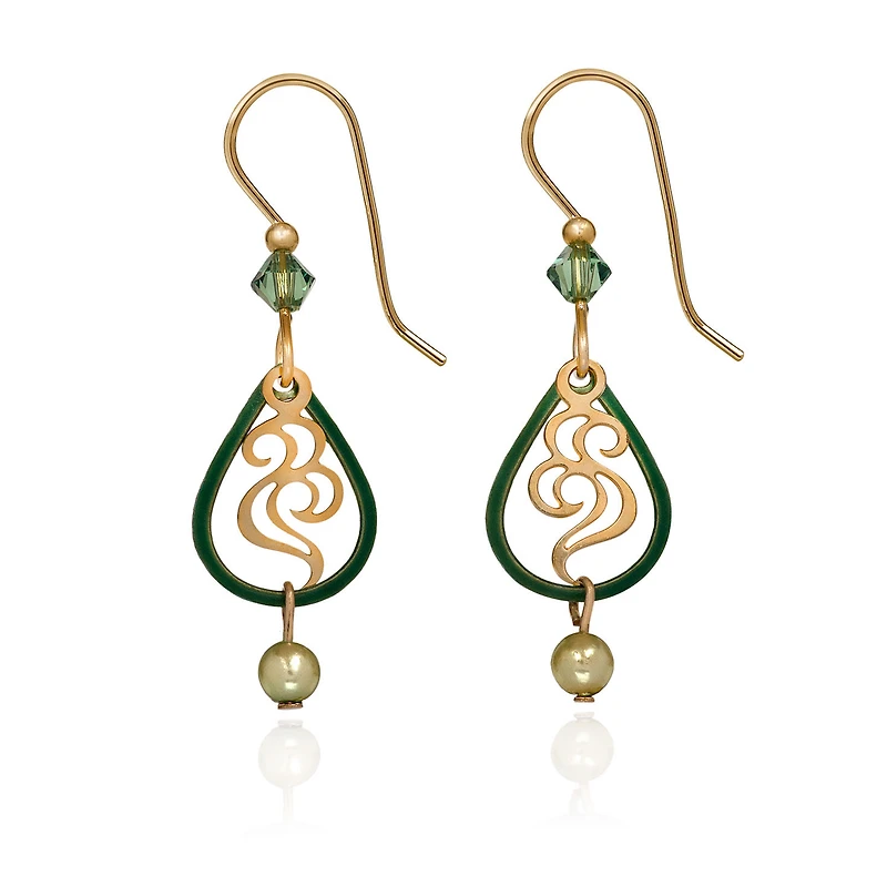 Silver Forest Green and Gold Open Teardrop Earrings for only USD 21.00 | Hallmark