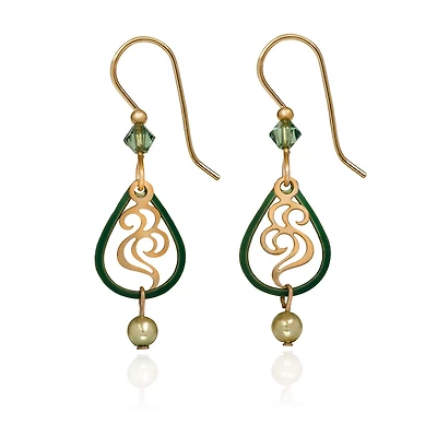 Silver Forest Green and Gold Open Teardrop Earrings for only USD 21.00 | Hallmark