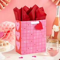 9.6" Red Grid on Pink Medium Valentine's Day Gift Bag With Tissue Paper for only USD 6.49 | Hallmark