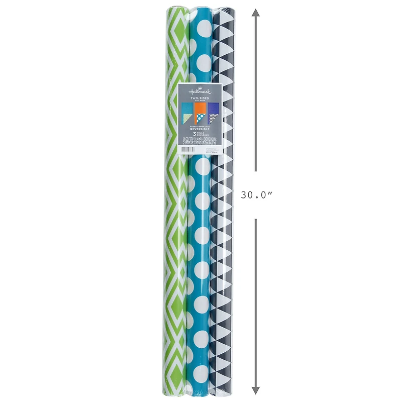 Bold Patterns and Solids 3-Pack Reversible Wrapping Paper for only USD 16.99 | Hallmark