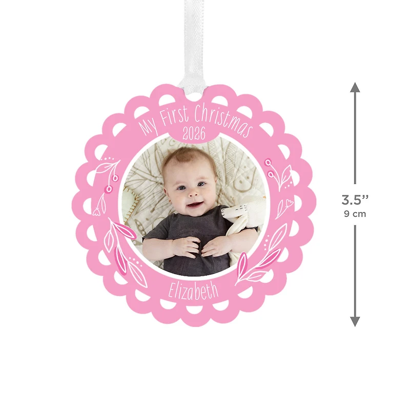 Baby's First Christmas Scalloped Metal Personalized Ornament
