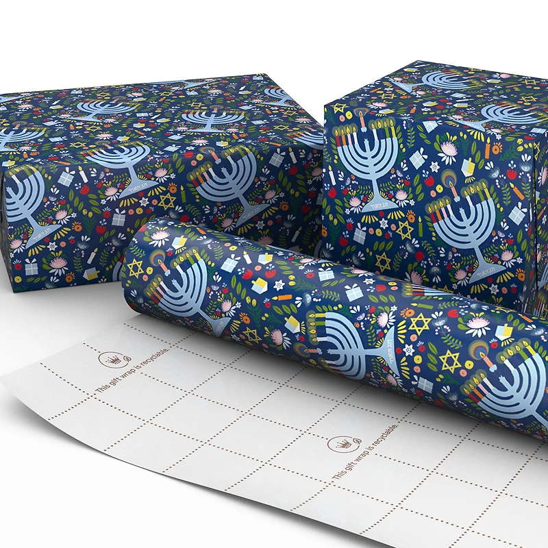 Festive Hanukkah Collage on Navy Wrapping Paper Roll, 35 sq. ft. for only USD 4.99 | Hallmark