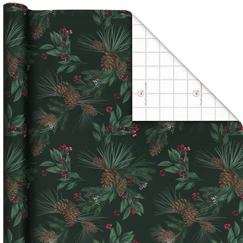 Pine-Scented Holiday Boughs on Black Christmas Wrapping Paper Roll, 20 sq. ft. for only USD 5.99 | Hallmark