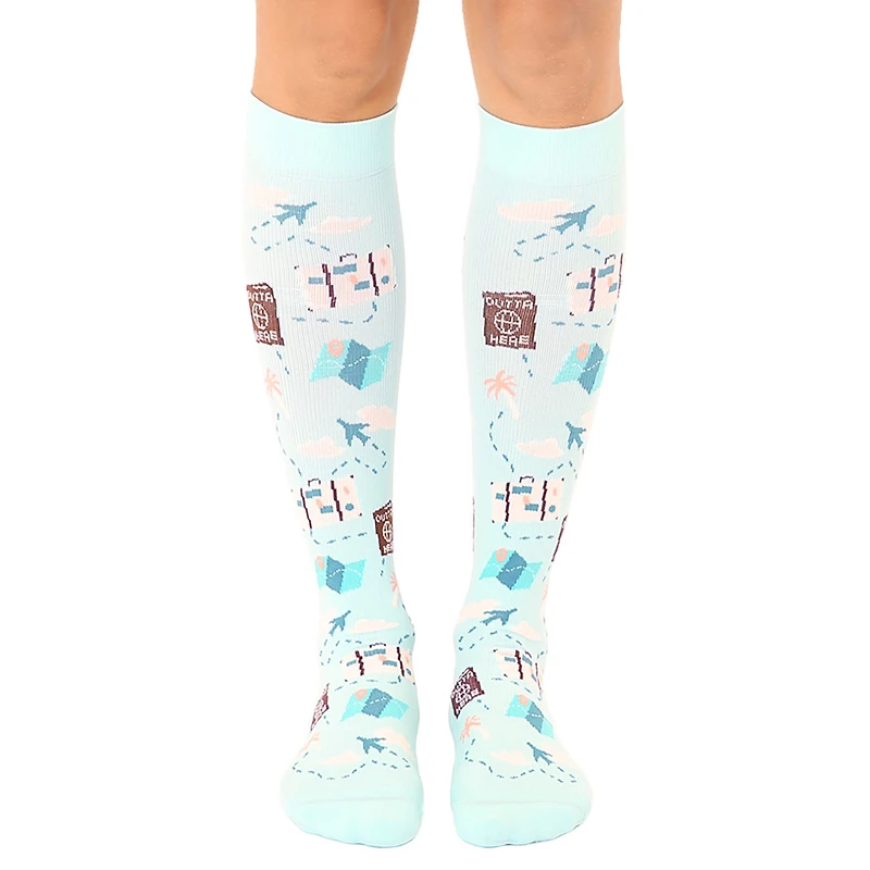 Living Royal Travel Icons on Aqua Compression Socks for only USD 15.00 | Hallmark