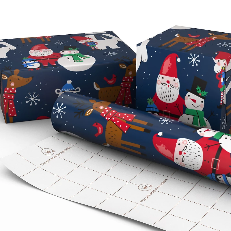 Santa and Friends on Navy Jumbo Christmas Wrapping Paper Roll, 90 sq. ft. for only USD 9.99 | Hallmark