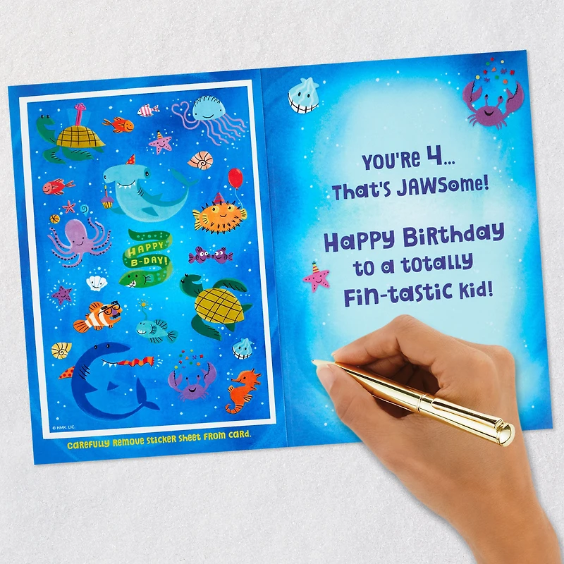 Fin-tastic Four Sharks 4th Birthday Card With Stickers for only USD 4.59 | Hallmark
