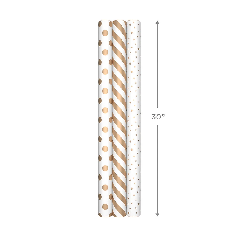 Gold and White 3-Pack Wrapping Paper, 105 sq. ft. total for only USD 19.99 | Hallmark