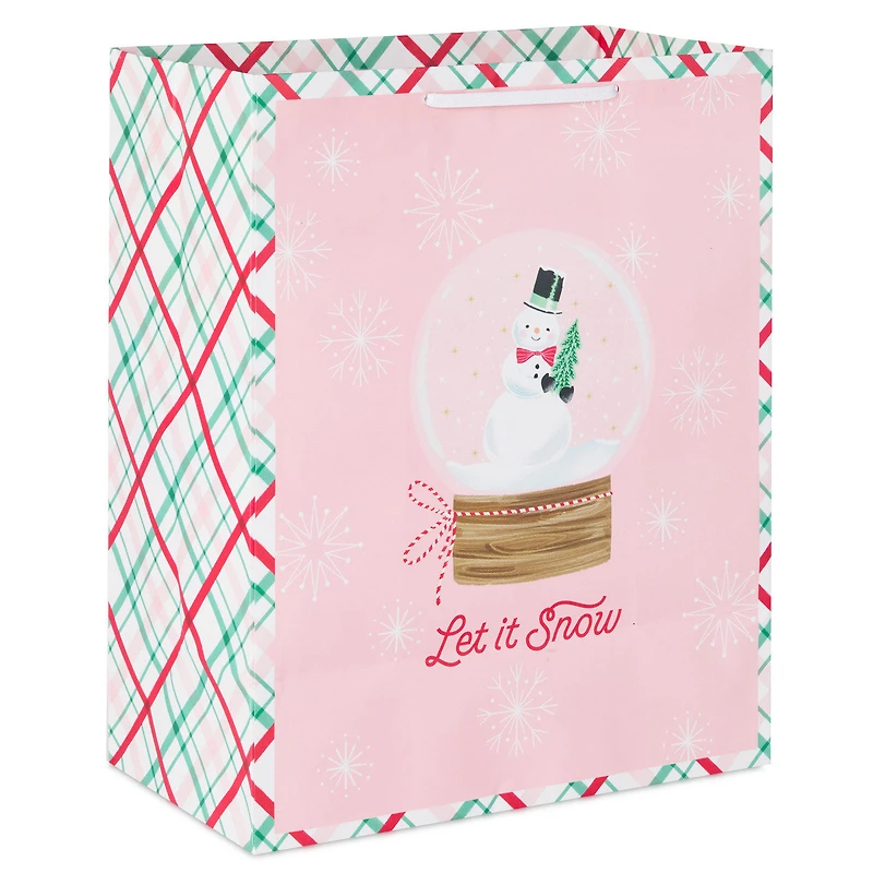 13" Snowman Snow Globe on Pink Large Holiday Gift Bag for only USD 4.49 | Hallmark