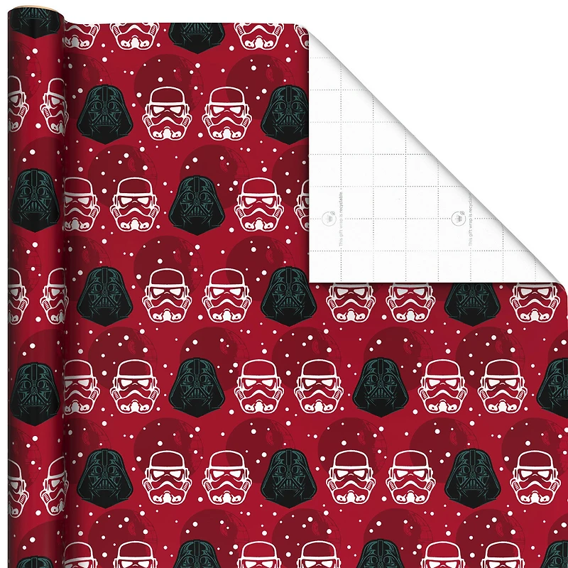 Star Wars™ Darth Vader™ and Stormtrooper™ Helmets on Red Holiday Wrapping Paper Roll, 25 sq. ft. for only USD 4.99 | Hallmark