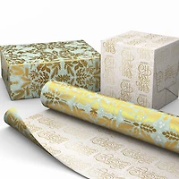 Gold Floral on Blue/Merry Christmas Reversible Wrapping Paper Roll, 30 sq. ft. for only USD 4.99 | Hallmark