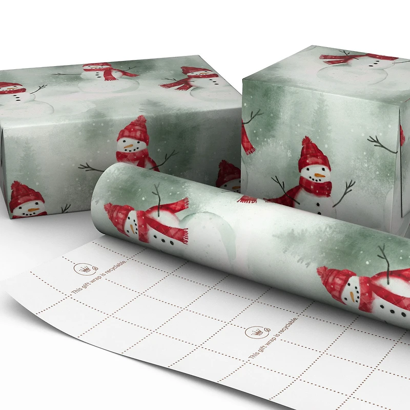 Watercolor Snowman in Red Plaid Holiday Wrapping Paper Roll, 22.5 sq. ft. for only USD 4.99 | Hallmark