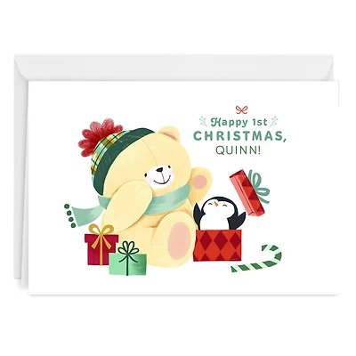 Teddy and Penguin Baby's First Custom Christmas Card for only USD 4.99 | Hallmark