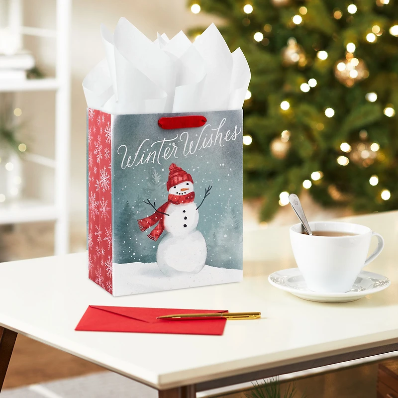 9.6" Winter Wishes Snowman on Gray Medium Holiday Gift Bag for only USD 3.49 | Hallmark