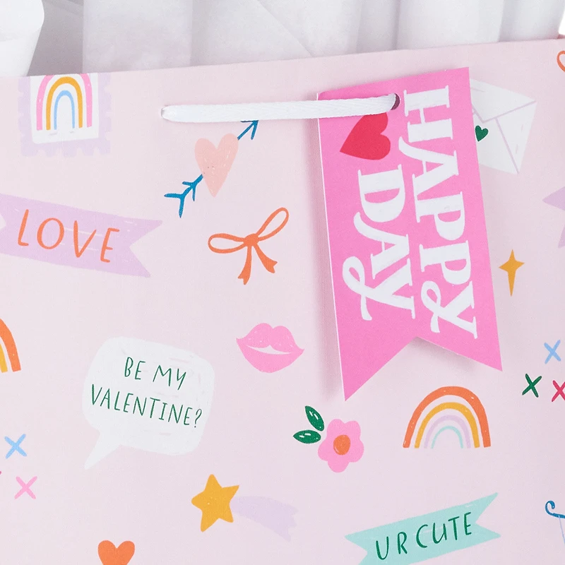 13" Happy Heart Day Doodles Large Valentine's Day Gift Bag With Tissue Paper for only USD 7.99 | Hallmark