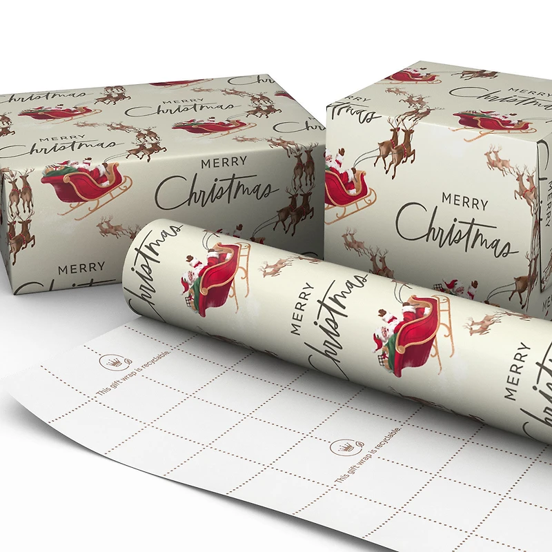 Reindeer and Sleigh on Ivory Jumbo Christmas Wrapping Paper Roll, 90 sq. ft. for only USD 9.99 | Hallmark