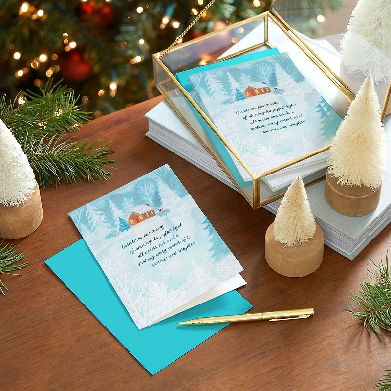 Snowy Cabin on a Frozen Pond Boxed Christmas Cards, Pack of 16 for only USD 12.49 | Hallmark