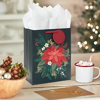 9.6" Red Poinsettia on Black Medium Christmas Gift Bag for only USD 3.49 | Hallmark