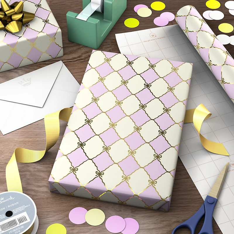 Gold Bow Lattice on Pink and Cream Wrapping Paper Roll, 20 sq. ft. for only USD 4.99 | Hallmark
