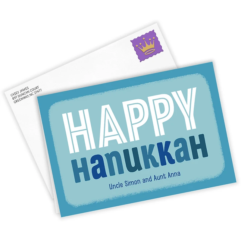 Blue and White Block Lettering Custom Hanukkah Card for only USD 4.99 | Hallmark