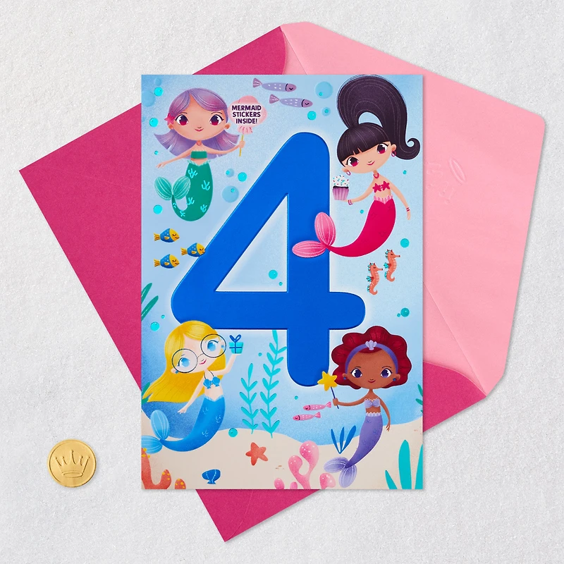 Mermaid Fun 4th Birthday Card With Stickers for only USD 4.59 | Hallmark