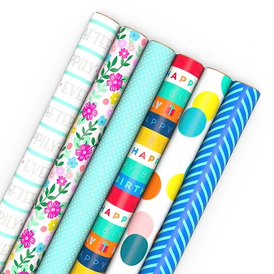 Happy Occasions 6-Pack Assorted Wrapping Paper Roll Bundle, 180 sq. ft. total for only USD 29.99 | Hallmark