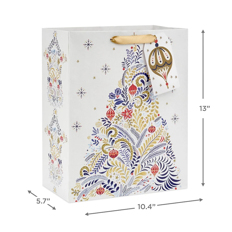 13" Floral Evergreen on White Large Christmas Gift Bag for only USD 4.49 | Hallmark