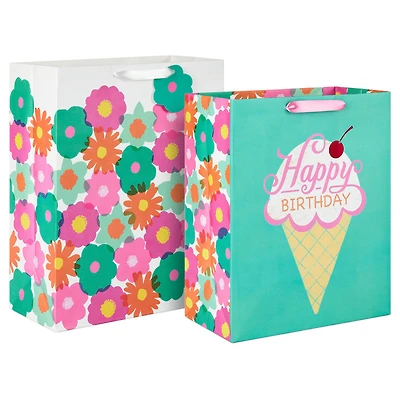 Flowers and Ice Cream 2-Pack Birthday Gift Bag Bundle for only USD 8.99 | Hallmark