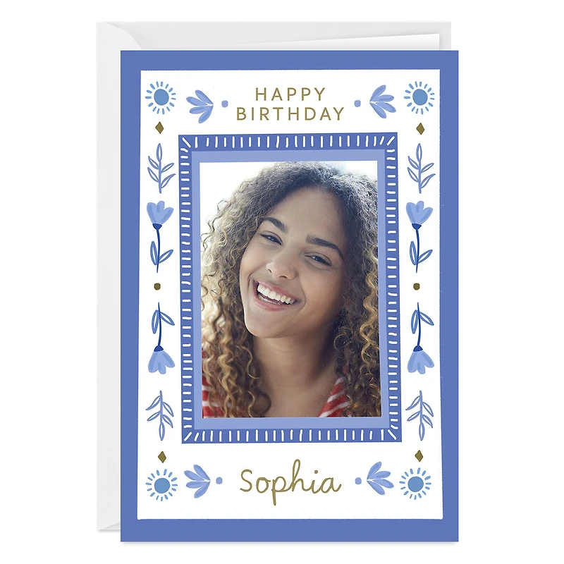 Blue Folk Art Flowers Custom Birthday Card for only USD 4.99 | Hallmark