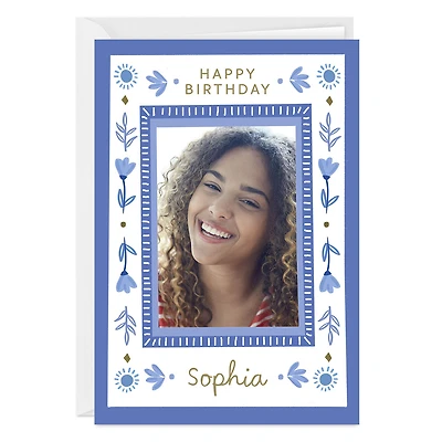 Blue Folk Art Flowers Custom Birthday Card for only USD 4.99 | Hallmark