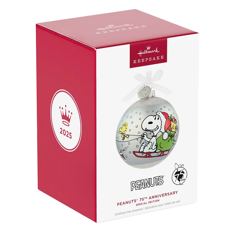 Peanuts® 75th Anniversary Special Edition Glass Ornament for only USD 33.99 | Hallmark