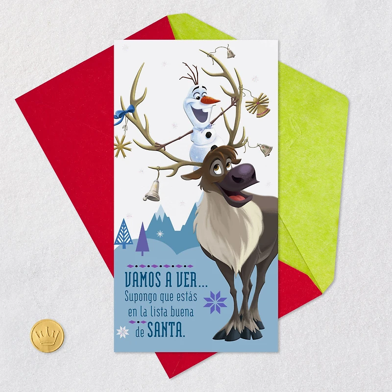Disney Frozen Olaf and Sven Santa's Good List Spanish-Language Money Holder Christmas Card for only USD 2.99 | Hallmark