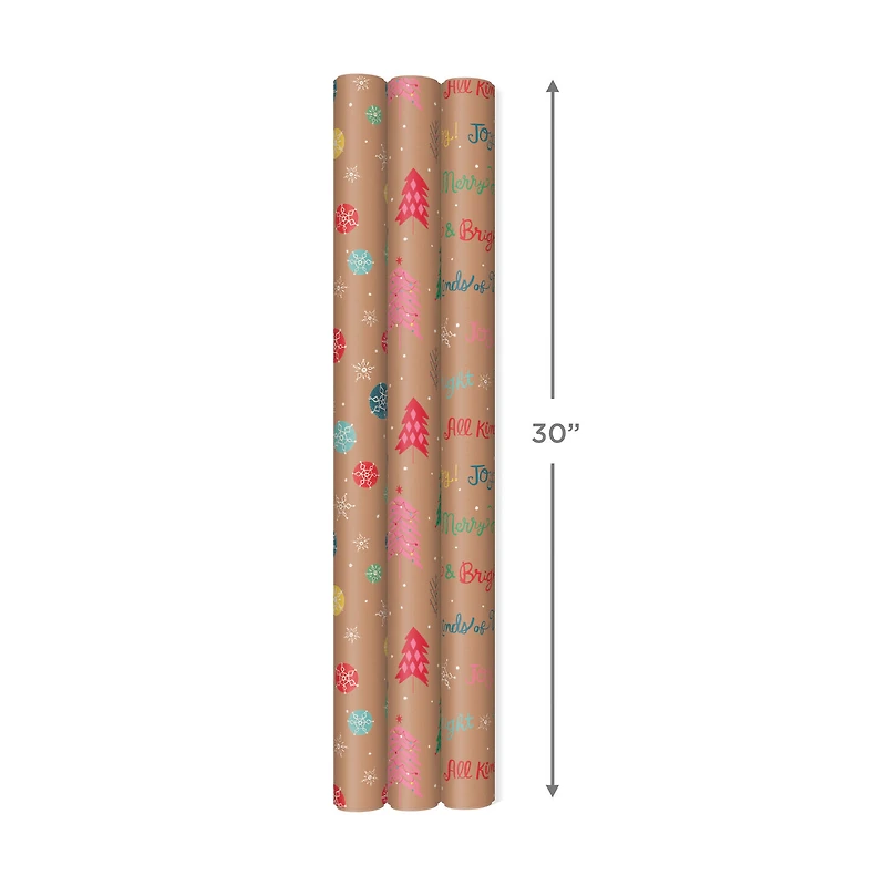 Bright and Bold Kraft 3-Pack Christmas Wrapping Paper, 90 sq. ft. for only USD 16.99 | Hallmark