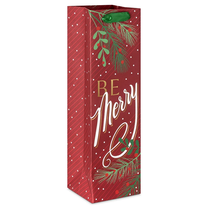 13" Be Merry on Dark Red Christmas Wine Gift Bag for only USD 3.49 | Hallmark