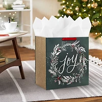 15" Joy Wreath on Dark Sage Extra-Deep Holiday Gift Bag for only USD 5.49 | Hallmark