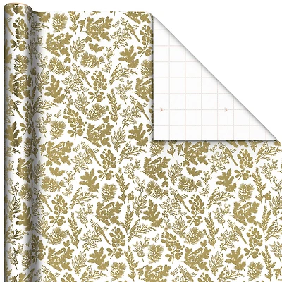 Gold Birds and Botanicals on White Foil Christmas Wrapping Paper Roll, 22.5 sq. ft. for only USD 4.99 | Hallmark