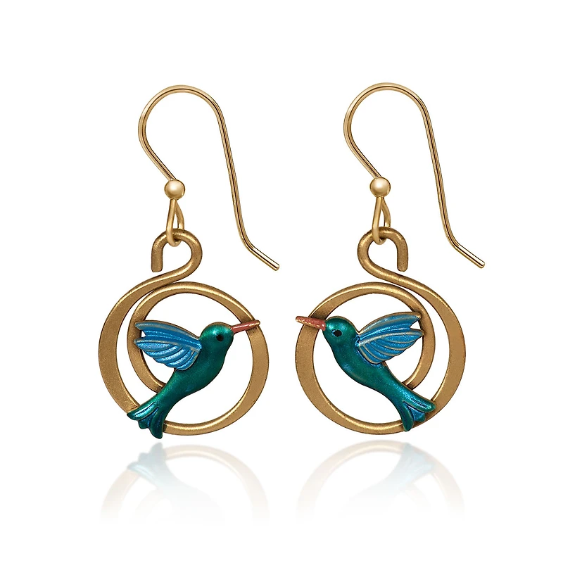 Silver Forest Hummingbird on Gold-Tone Coil Drop Earrings for only USD 18.00 | Hallmark