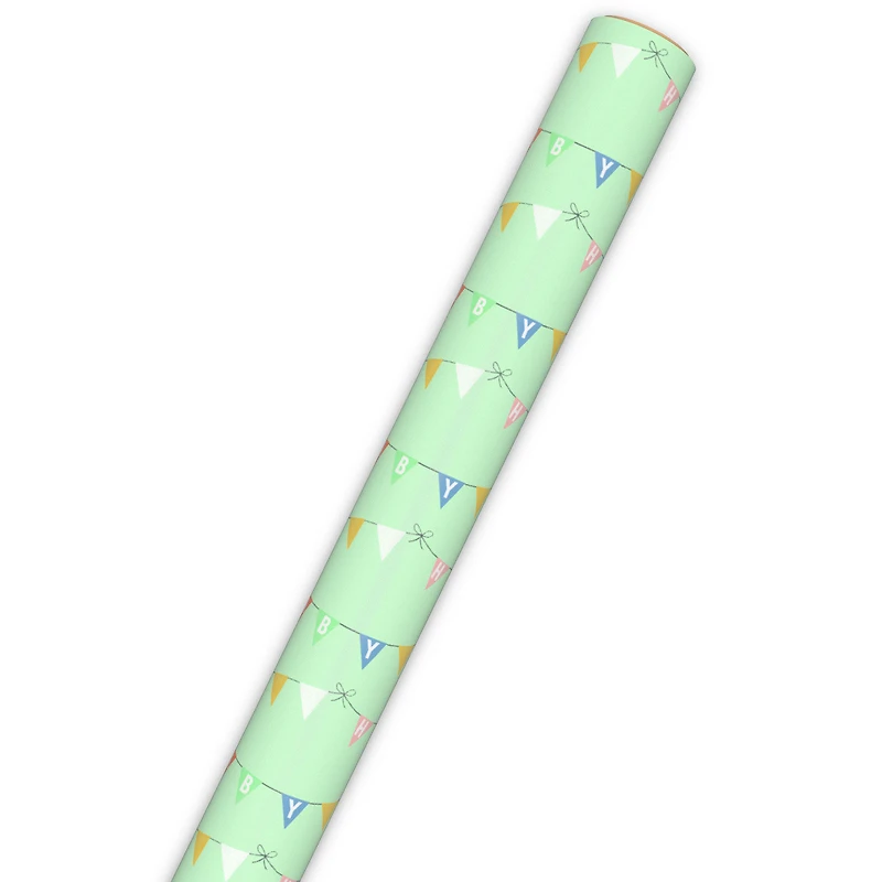 Hello Baby Pennants on Mint Green Wrapping Paper Roll, 20 sq. ft. for only USD 4.99 | Hallmark