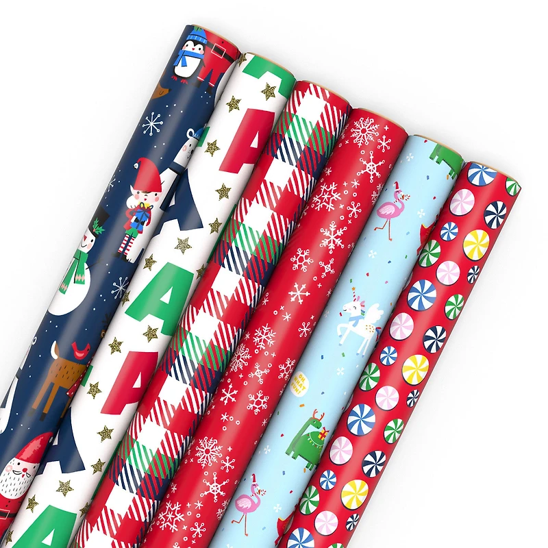 Santa and Friends 6-Pack Assorted Christmas Wrapping Paper Roll Bundle, 180 sq. ft. total for only USD 29.99 | Hallmark