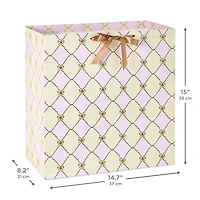 15" Gold Bow Lattice on Pink and Cream Extra-Deep Gift Bag for only USD 6.79 | Hallmark