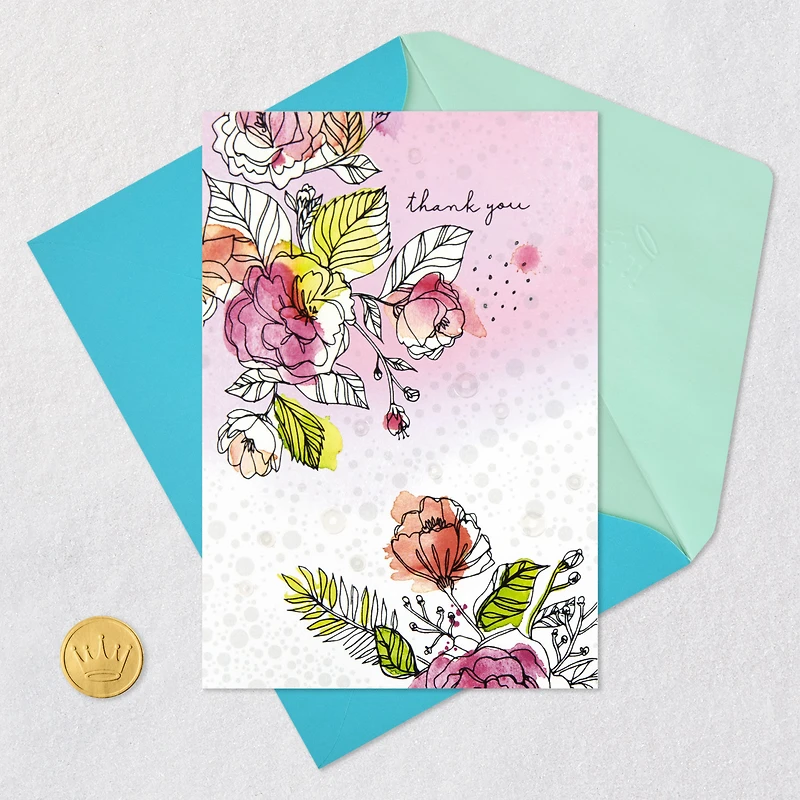 Watercolor Flowers and Sequins Blank Thank You Card for only USD 4.59 | Hallmark