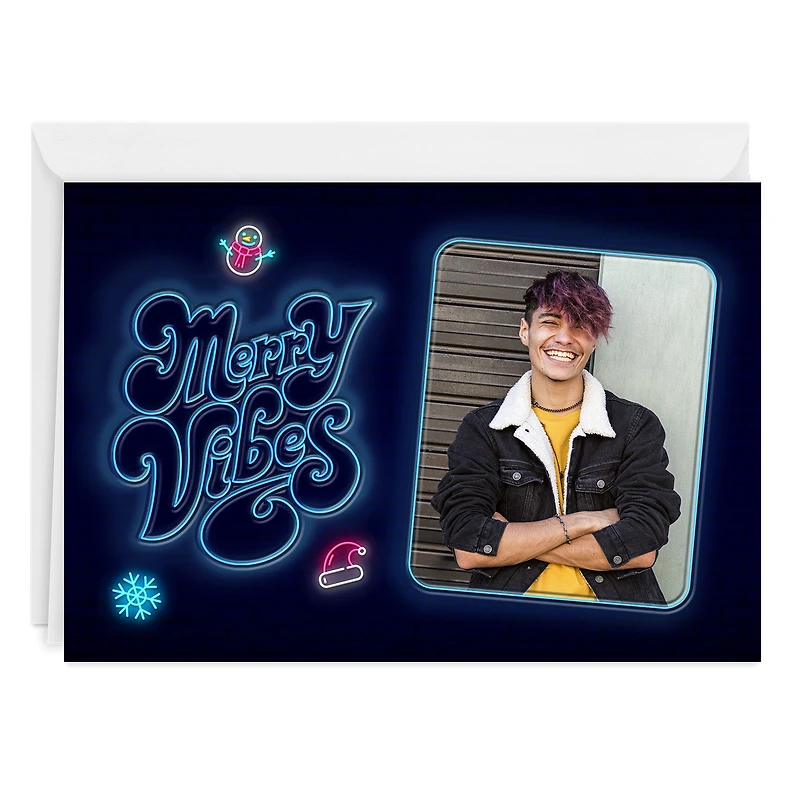Neon Merry Vibes Custom Holiday Card for only USD 4.99 | Hallmark