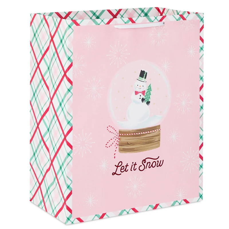 13" Snowman Snow Globe on Pink Large Holiday Gift Bag for only USD 4.49 | Hallmark