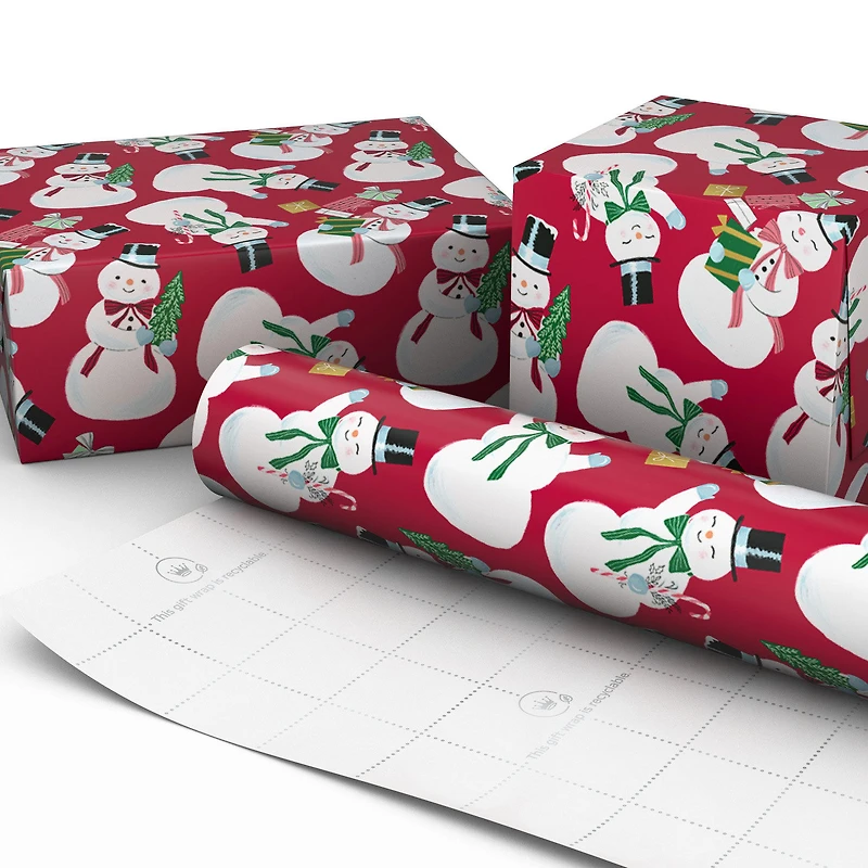 Snowmen on Red Christmas Wrapping Paper Roll, 35 sq. ft. for only USD 4.99 | Hallmark