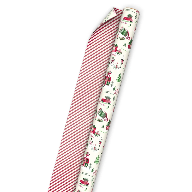 Holiday Toile/Red and White Stripes Reversible Wrapping Paper Roll, 30 sq. ft. for only USD 4.99 | Hallmark