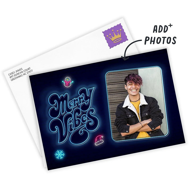 Neon Merry Vibes Custom Holiday Card for only USD 4.99 | Hallmark