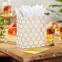 9.6" Gold Foil Hexagons on White Medium Gift Bag for only USD 3.99 | Hallmark
